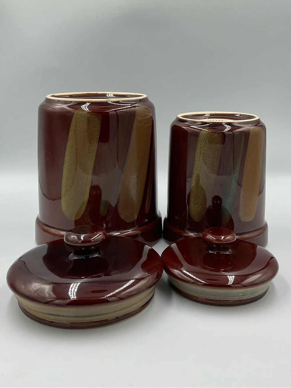 Sango “Avanti Brown” 4722 Stoneware Canisters with Lids